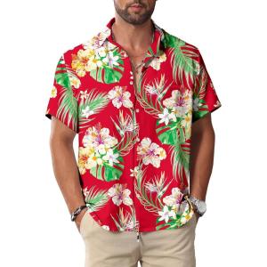 imageKYKU Hawaiian Shirt for Men Beach Vacation Summer Short Sleeve Button Down Mens Shirts Casual StylishRed Hawaiian Men Button Down Shirt