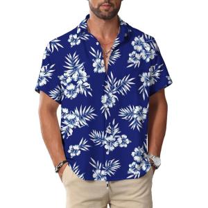 imageKYKU Hawaiian Shirt for Men Beach Vacation Summer Short Sleeve Button Down Mens Shirts Casual StylishRoyal Blue Hawaiian Men Button Down Shirt