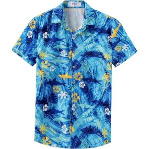 imageKYKU Hawaiian Shirt for Men Beach Vacation Summer Short Sleeve Button Down Mens Shirts Casual StylishShark Blue Men Hawaiian Button Shirt