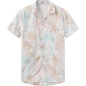 imageKYKU Hawaiian Shirt for Men Beach Vacation Summer Short Sleeve Button Down Mens Shirts Casual StylishTree Beige Men Hawaiian Button Shirt