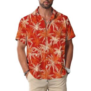 imageKYKU Hawaiian Shirt for Men Beach Vacation Summer Short Sleeve Button Down Mens Shirts Casual StylishTree Red Hawaiian Men Button Down Shirt