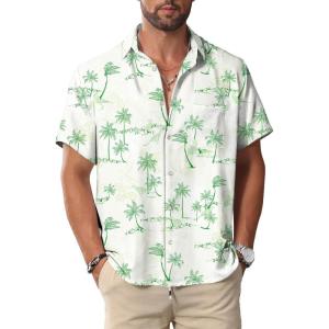 imageKYKU Hawaiian Shirt for Men Beach Vacation Summer Short Sleeve Button Down Mens Shirts Casual StylishWhite Green Hawaiian Men Button Down Shirt