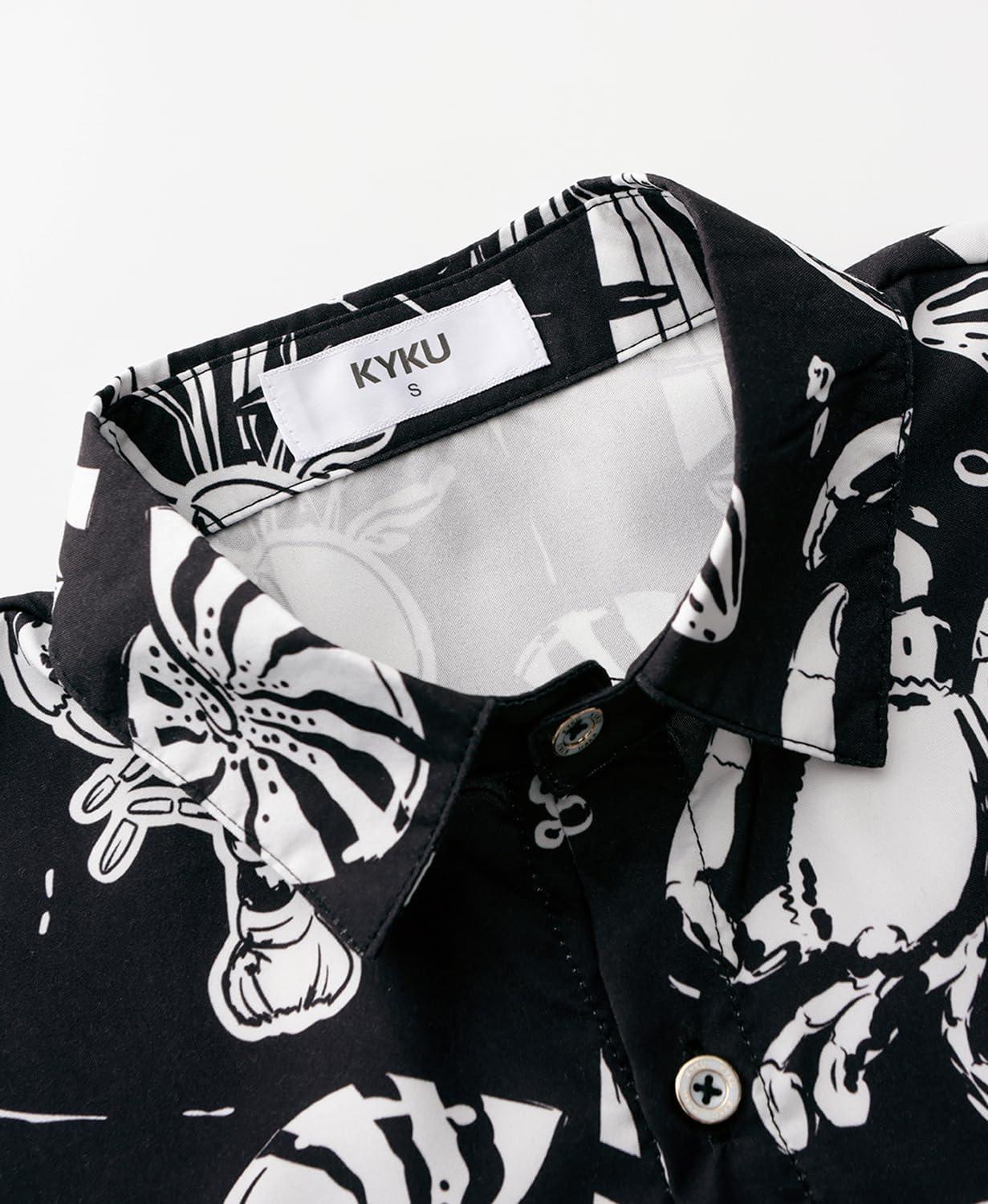 imageKYKU Hawaiian Mens Shirts Casual Beach Vacation Tropical Mens Button Down Short Sleeve Shirt with PocketBeach Black Men Hawaiian Button Shirt