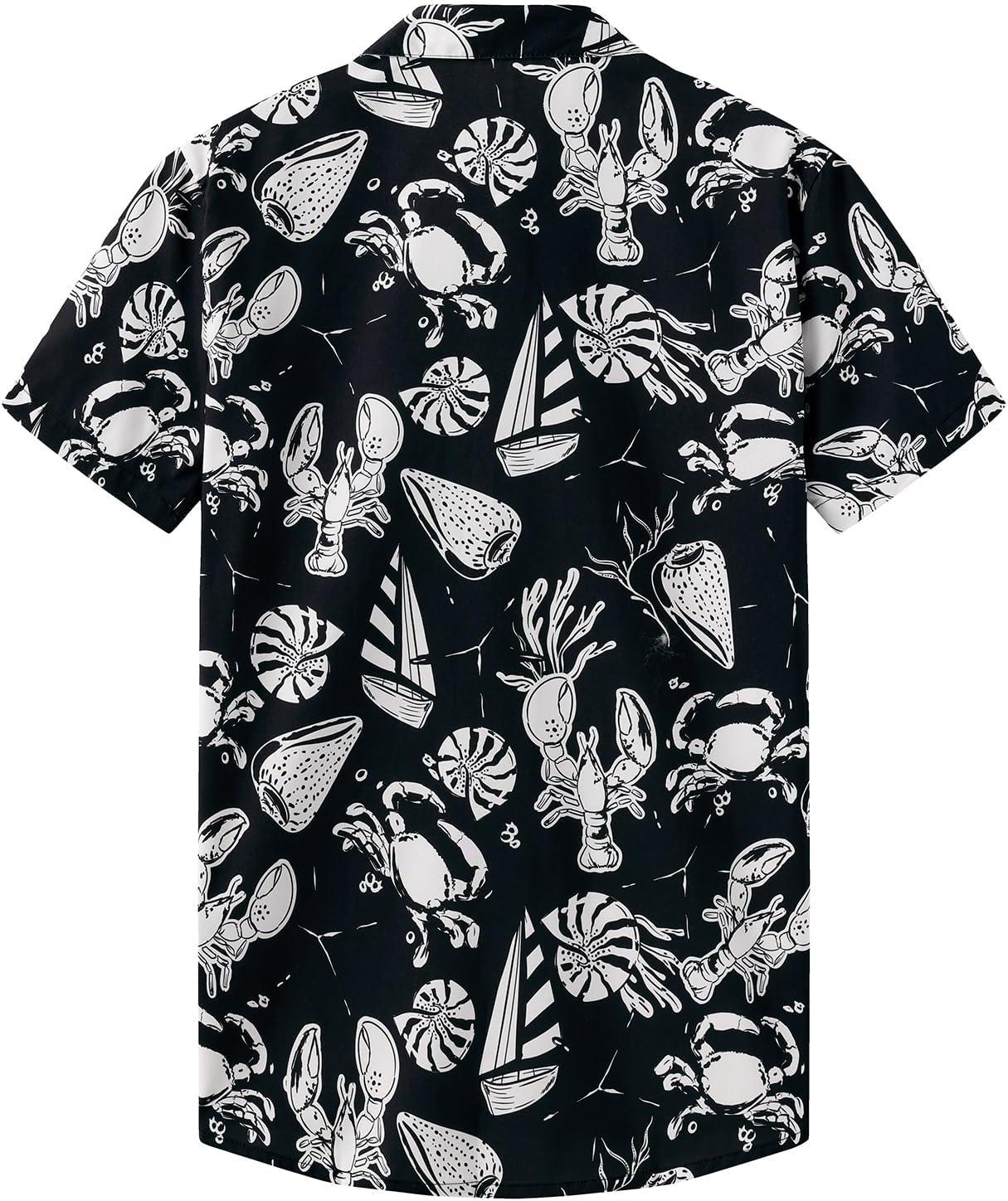 imageKYKU Hawaiian Mens Shirts Casual Beach Vacation Tropical Mens Button Down Short Sleeve Shirt with PocketBeach Black Men Hawaiian Button Shirt