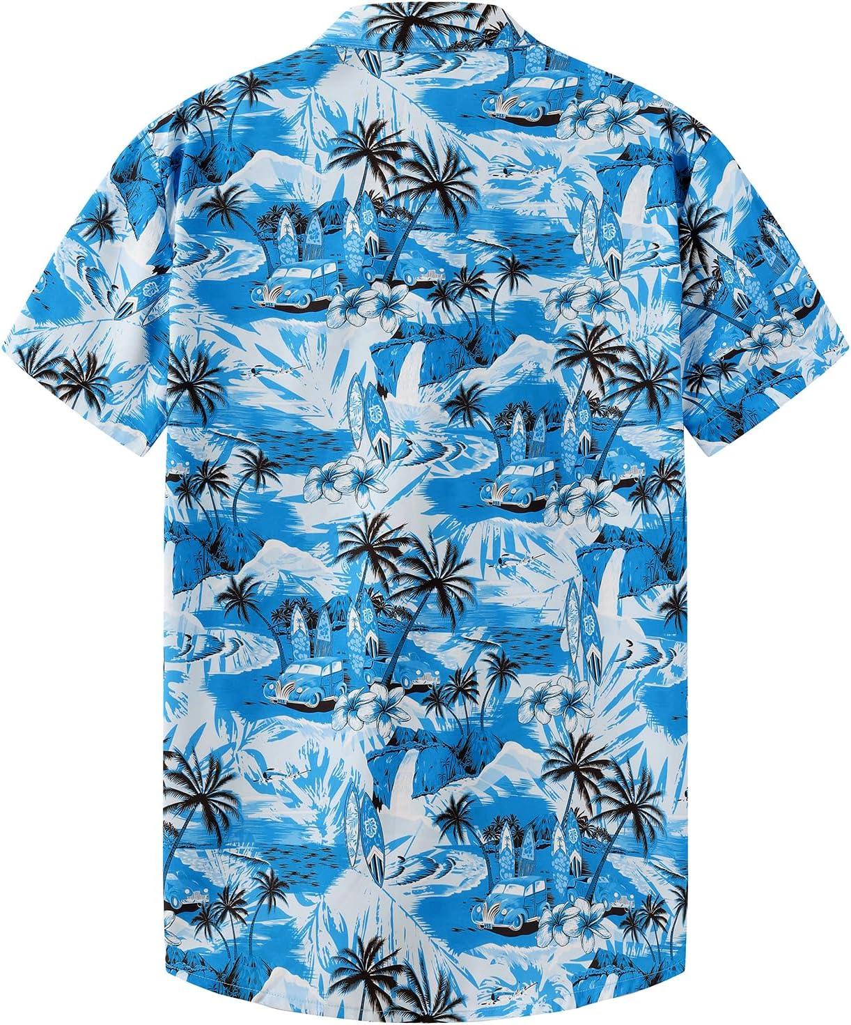 imageKYKU Hawaiian Mens Shirts Casual Beach Vacation Tropical Mens Button Down Short Sleeve Shirt with PocketBeach Blue Men Hawaiian Button Shirt