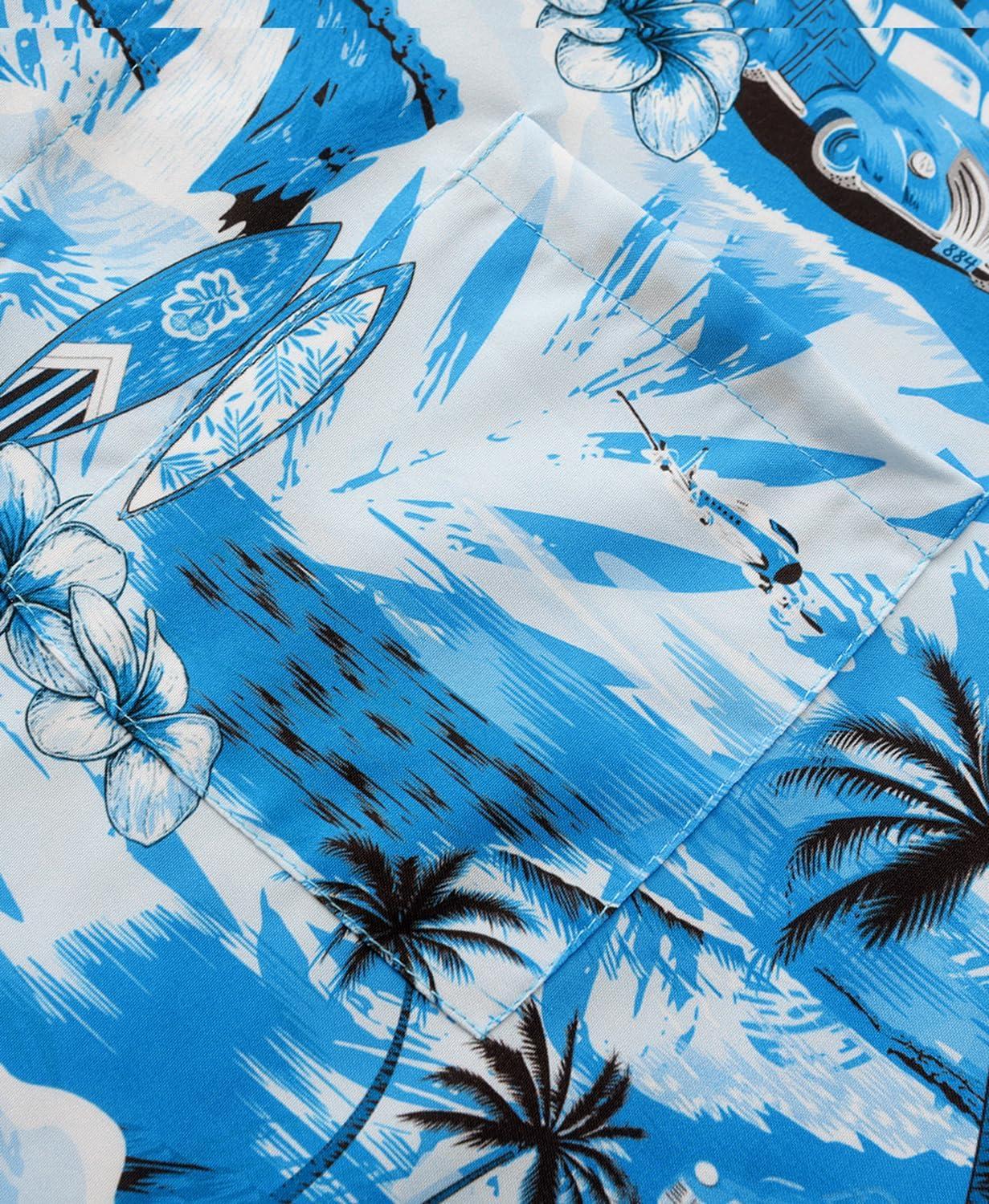 imageKYKU Hawaiian Mens Shirts Casual Beach Vacation Tropical Mens Button Down Short Sleeve Shirt with PocketBeach Blue Men Hawaiian Button Shirt