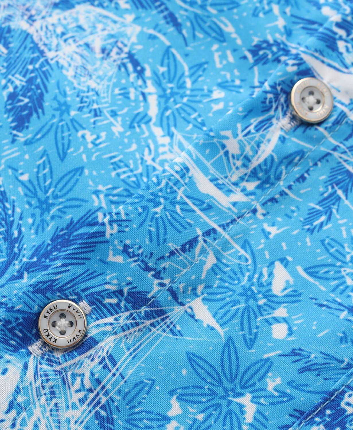 imageKYKU Hawaiian Mens Shirts Casual Beach Vacation Tropical Mens Button Down Short Sleeve Shirt with PocketBeach Blue White Men Hawaiian Button Shirt