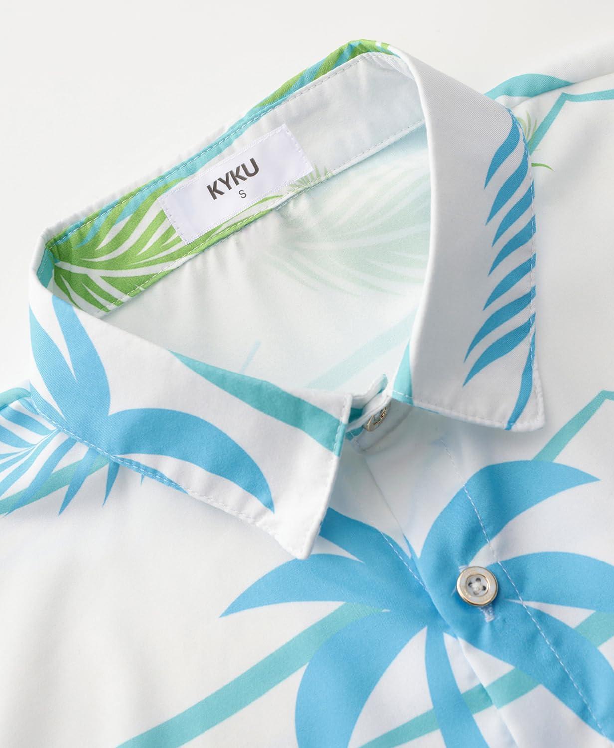 imageKYKU Hawaiian Mens Shirts Casual Beach Vacation Tropical Mens Button Down Short Sleeve Shirt with PocketBeach White Men Hawaiian Button Shirt