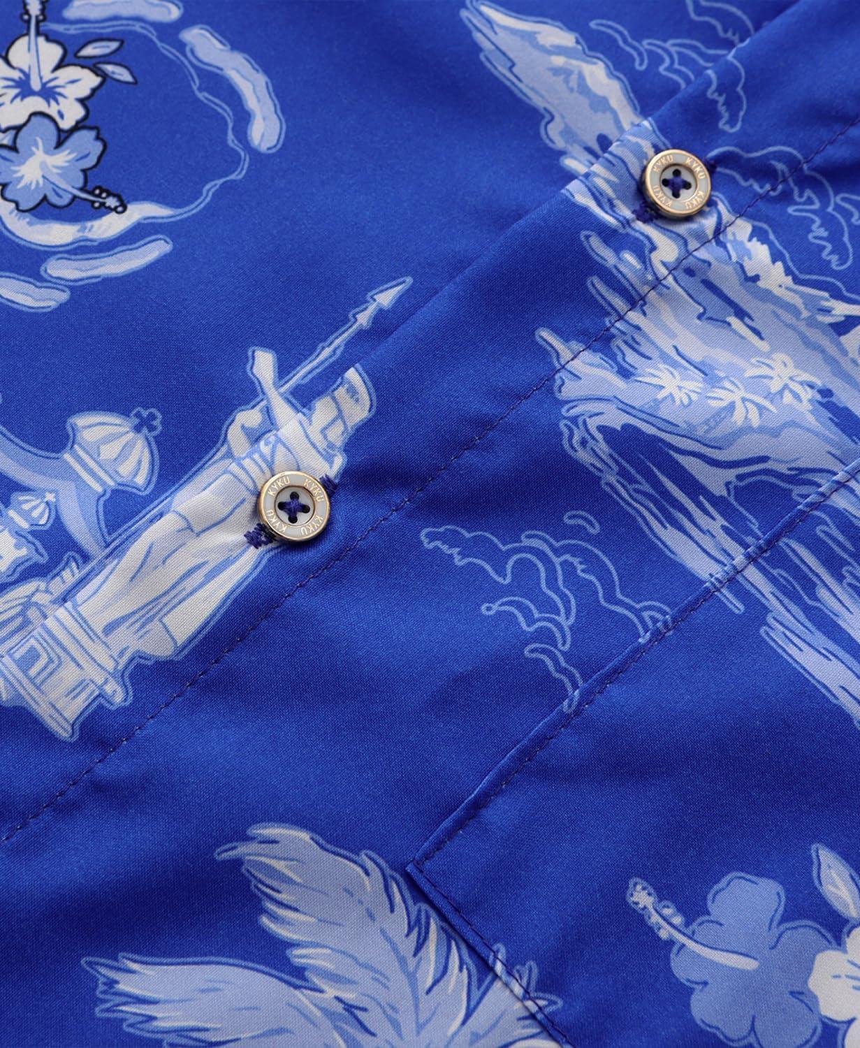 imageKYKU Hawaiian Mens Shirts Casual Beach Vacation Tropical Mens Button Down Short Sleeve Shirt with PocketBlue Hawaiian Men Button Down Shirt