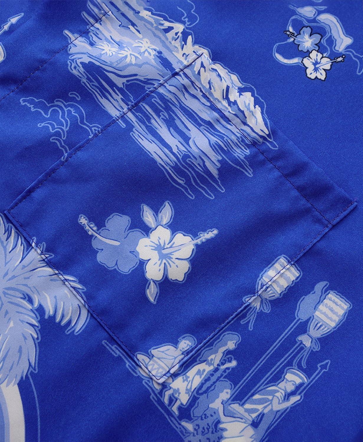 imageKYKU Hawaiian Mens Shirts Casual Beach Vacation Tropical Mens Button Down Short Sleeve Shirt with PocketBlue Hawaiian Men Button Down Shirt