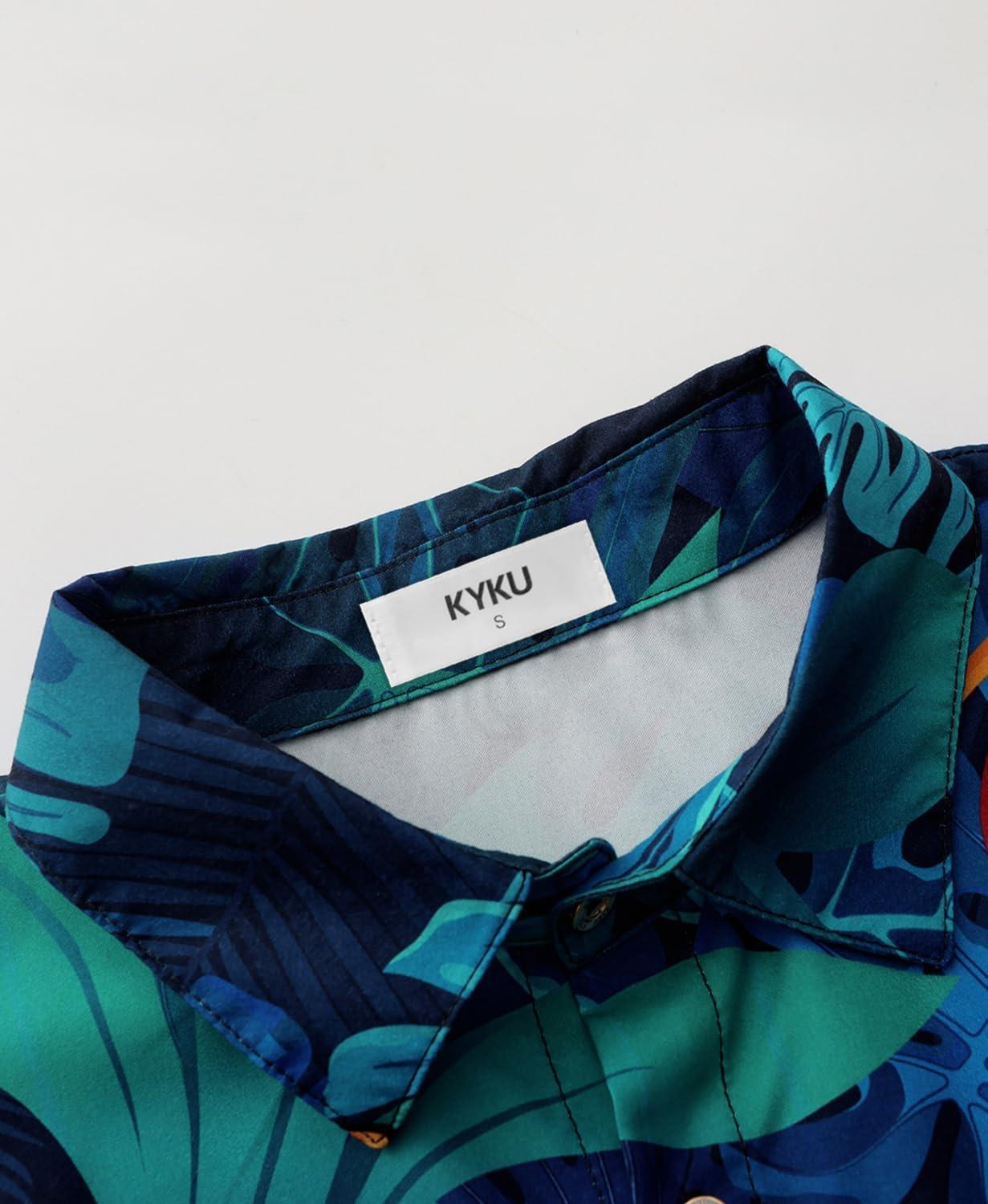 imageKYKU Hawaiian Mens Shirts Casual Beach Vacation Tropical Mens Button Down Short Sleeve Shirt with PocketBlue Hawaiian Men Casual Button Down Shirt