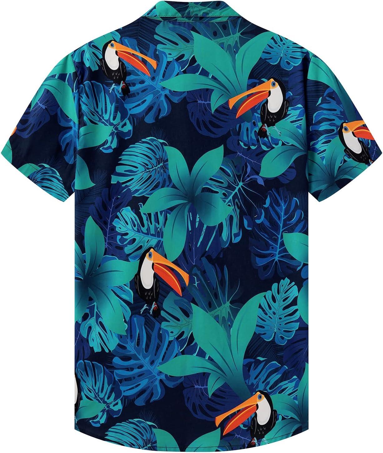 imageKYKU Hawaiian Mens Shirts Casual Beach Vacation Tropical Mens Button Down Short Sleeve Shirt with PocketBlue Hawaiian Men Casual Button Down Shirt