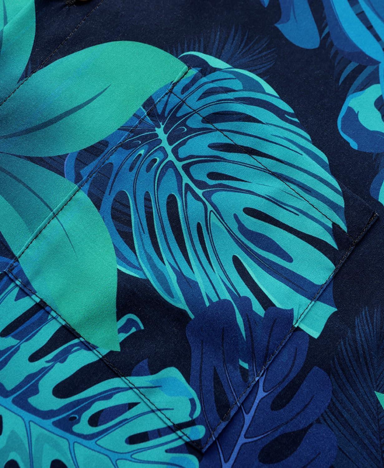 imageKYKU Hawaiian Mens Shirts Casual Beach Vacation Tropical Mens Button Down Short Sleeve Shirt with PocketBlue Hawaiian Men Casual Button Down Shirt