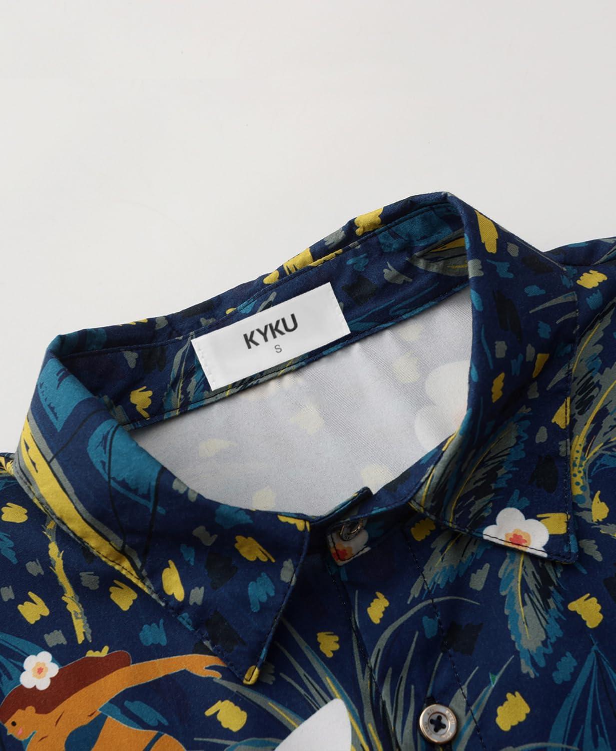 imageKYKU Hawaiian Mens Shirts Casual Beach Vacation Tropical Mens Button Down Short Sleeve Shirt with PocketBlue Hawaiian Shirt for Men