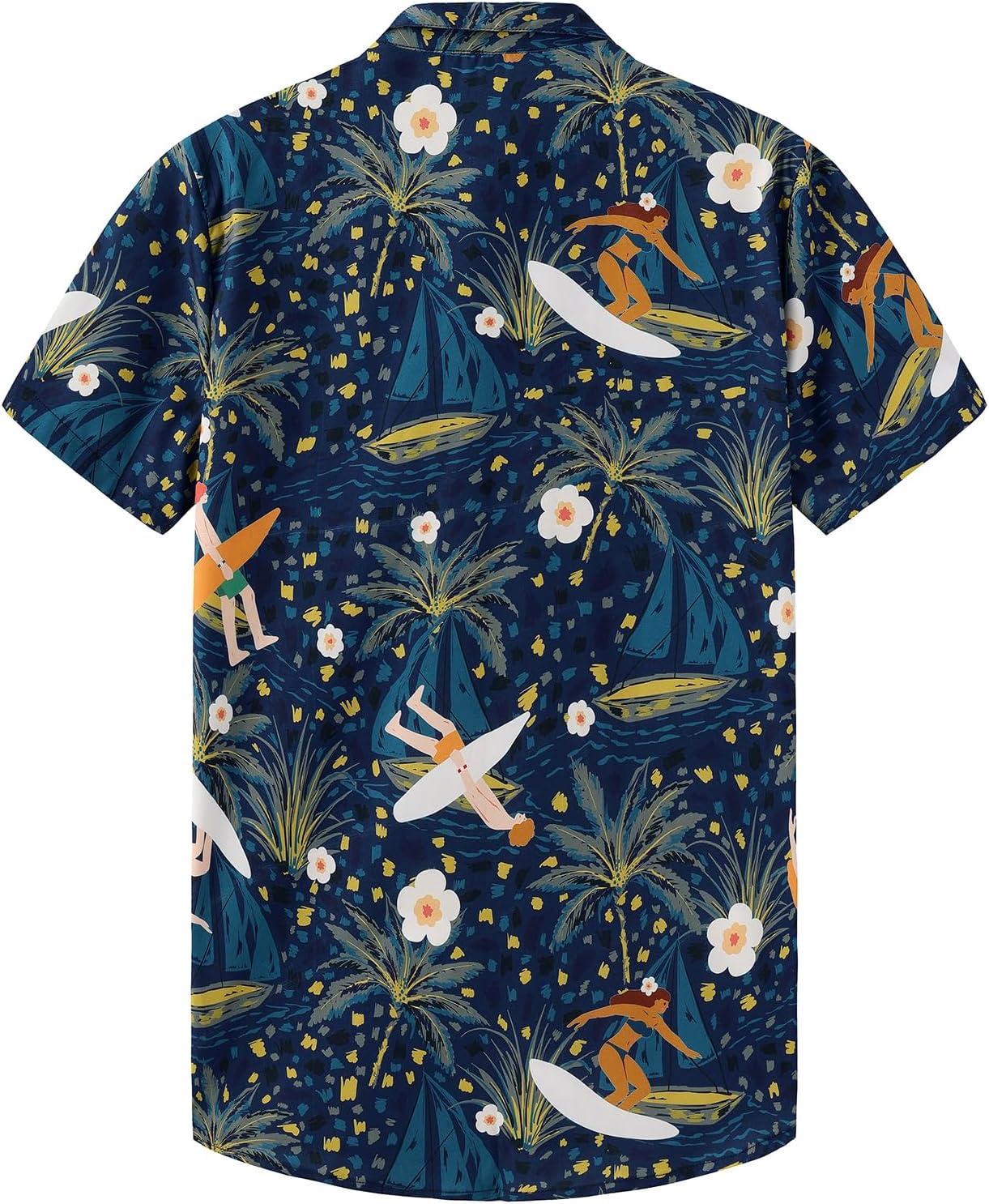 imageKYKU Hawaiian Mens Shirts Casual Beach Vacation Tropical Mens Button Down Short Sleeve Shirt with PocketBlue Hawaiian Shirt for Men