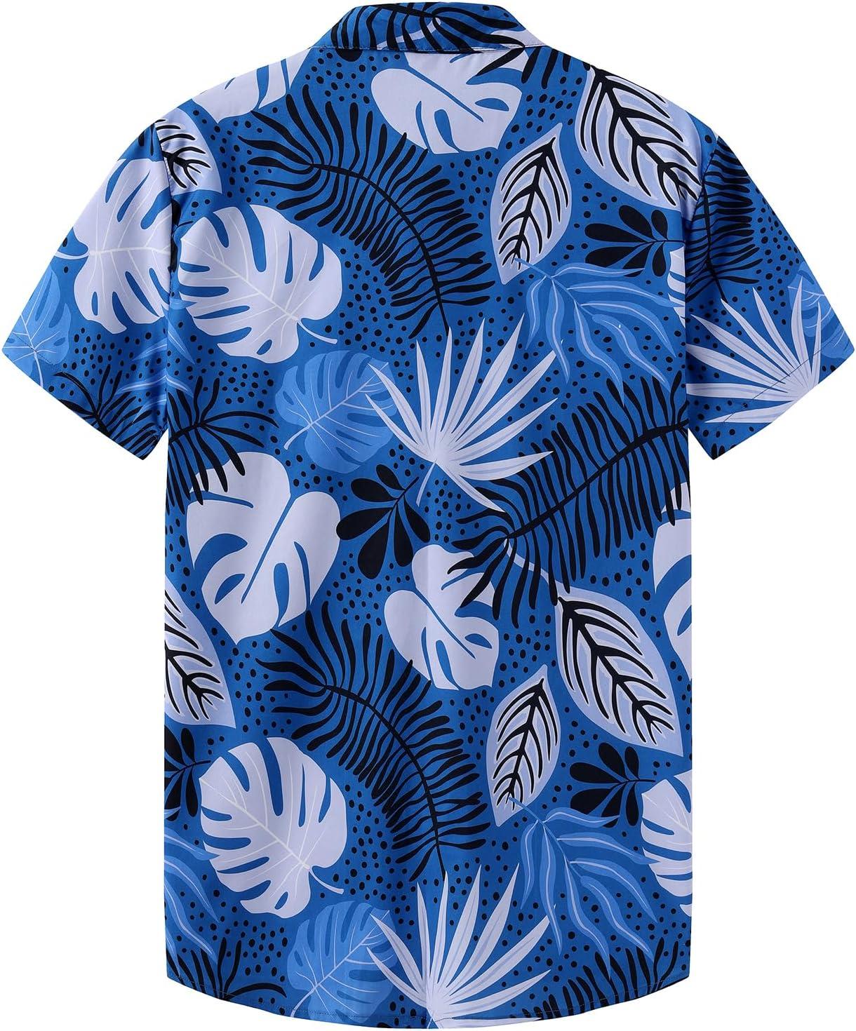 imageKYKU Hawaiian Mens Shirts Casual Beach Vacation Tropical Mens Button Down Short Sleeve Shirt with PocketBlue Men Hawaiian Button Down Shirts