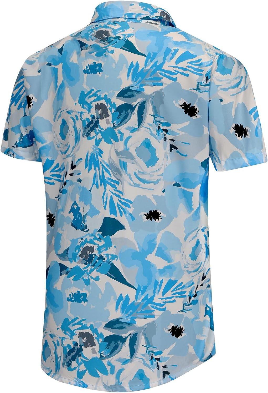 imageKYKU Hawaiian Mens Shirts Casual Beach Vacation Tropical Mens Button Down Short Sleeve Shirt with PocketBlue Mens Shirts Casual