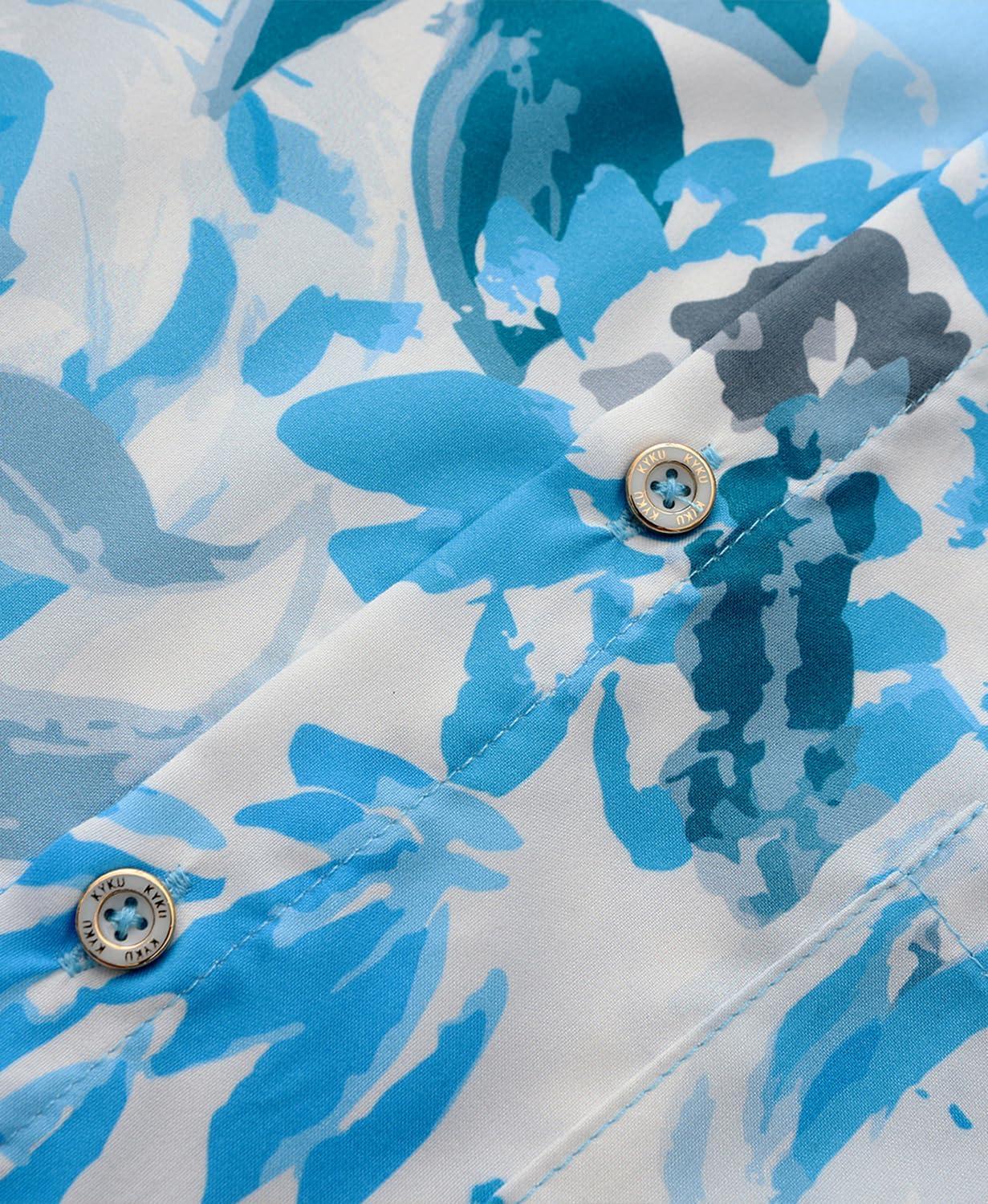 imageKYKU Hawaiian Mens Shirts Casual Beach Vacation Tropical Mens Button Down Short Sleeve Shirt with PocketBlue Mens Shirts Casual