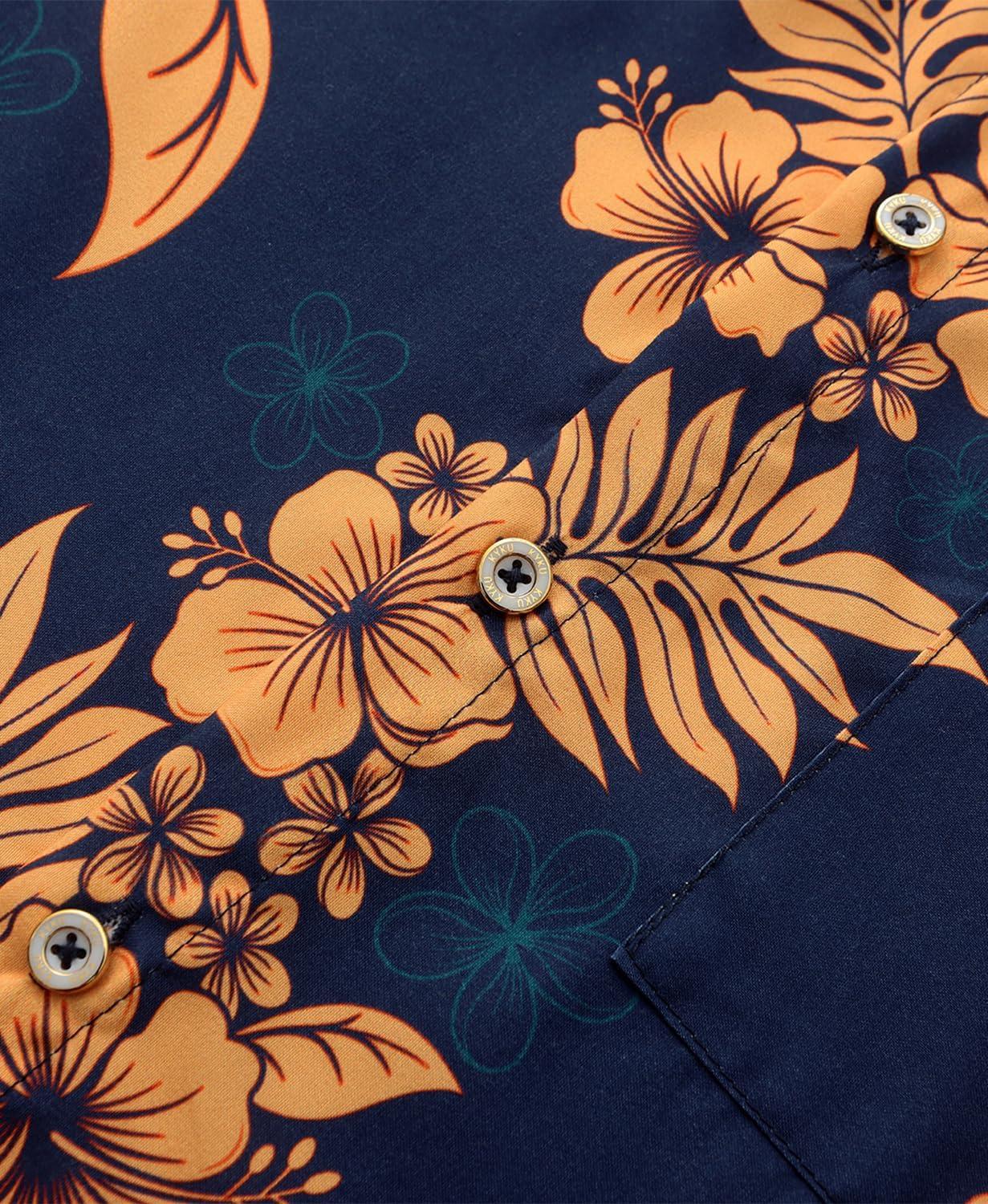 imageKYKU Hawaiian Mens Shirts Casual Beach Vacation Tropical Mens Button Down Short Sleeve Shirt with PocketBlue Orange Hawaiian Men Button Down Shirt