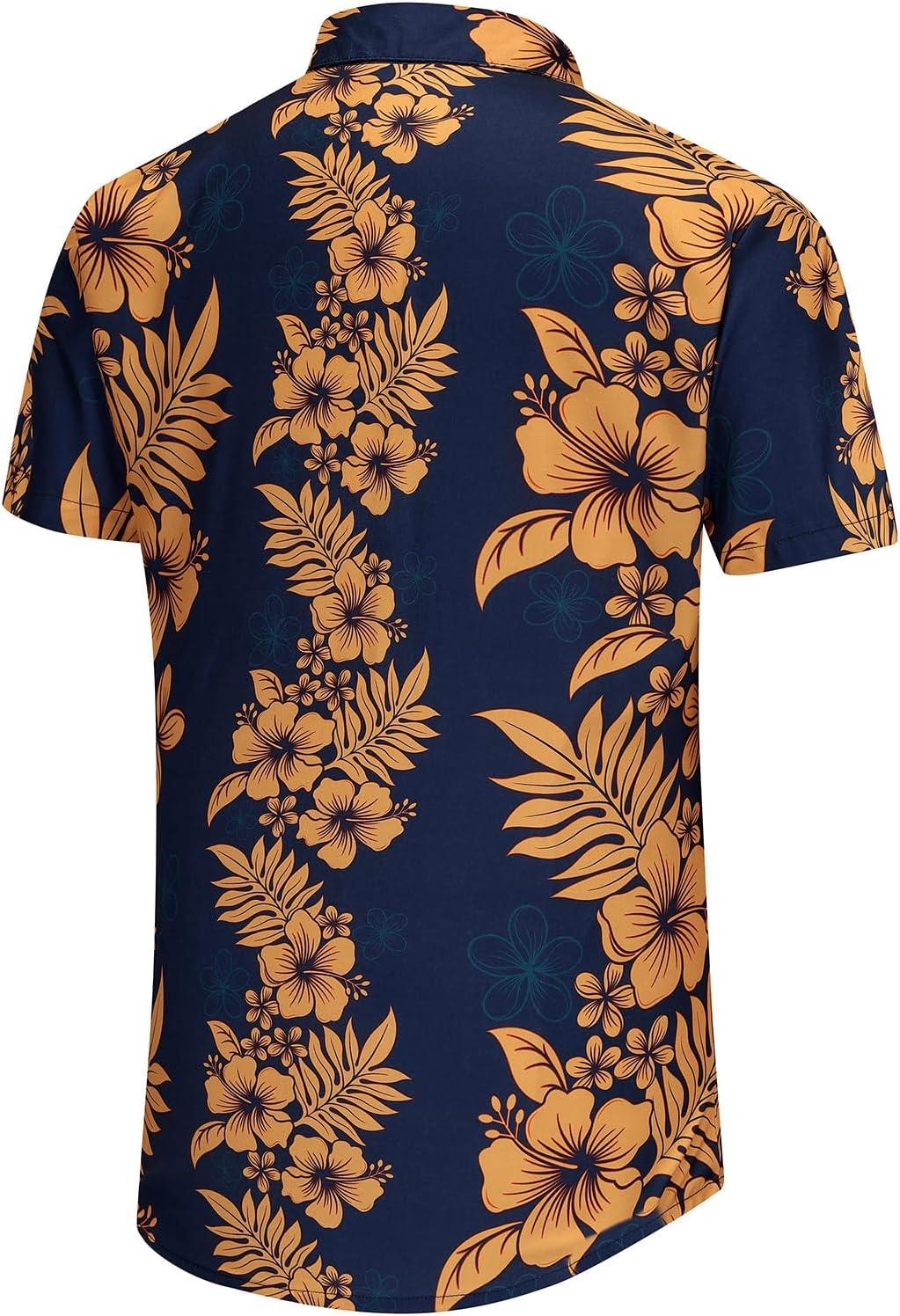 imageKYKU Hawaiian Mens Shirts Casual Beach Vacation Tropical Mens Button Down Short Sleeve Shirt with PocketBlue Orange Hawaiian Men Button Down Shirt