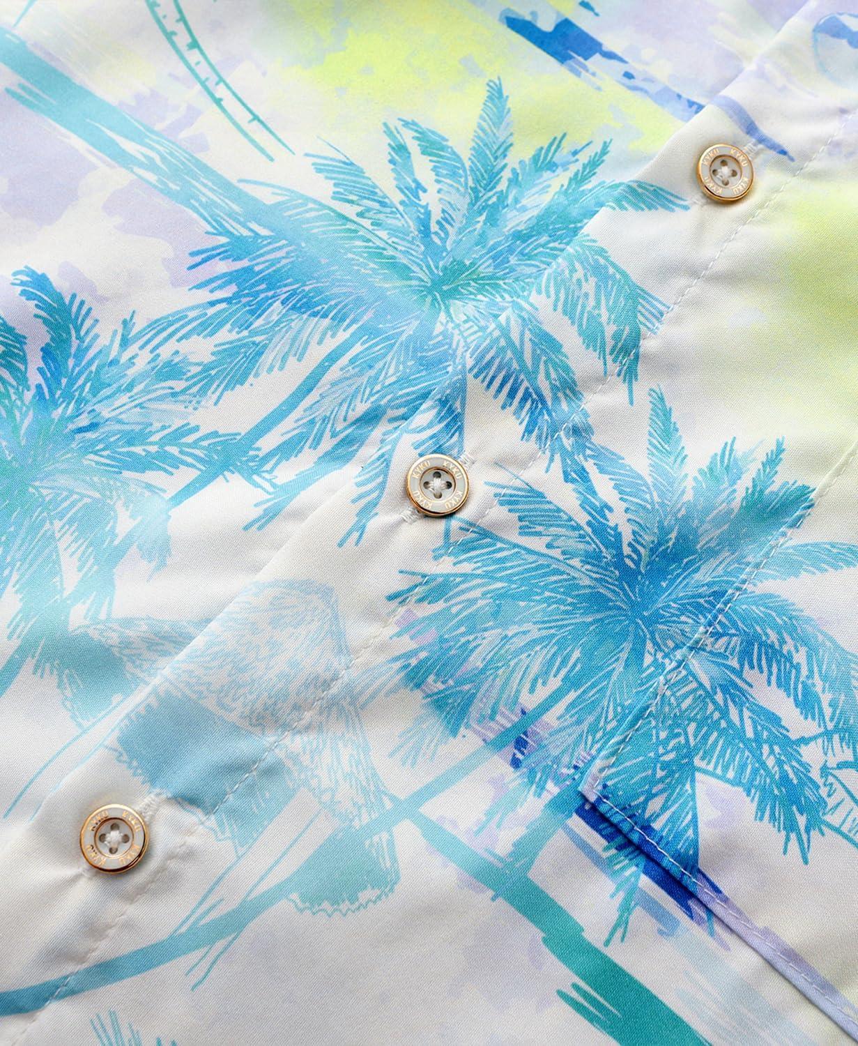 imageKYKU Hawaiian Mens Shirts Casual Beach Vacation Tropical Mens Button Down Short Sleeve Shirt with PocketBlue White Hawaiian Men Button Down Shirt