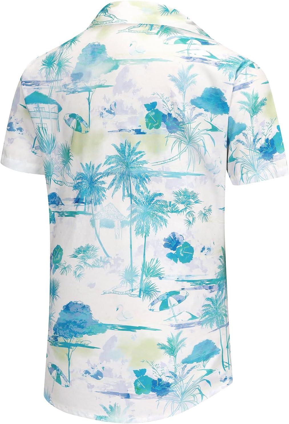 imageKYKU Hawaiian Mens Shirts Casual Beach Vacation Tropical Mens Button Down Short Sleeve Shirt with PocketBlue White Hawaiian Men Button Down Shirt