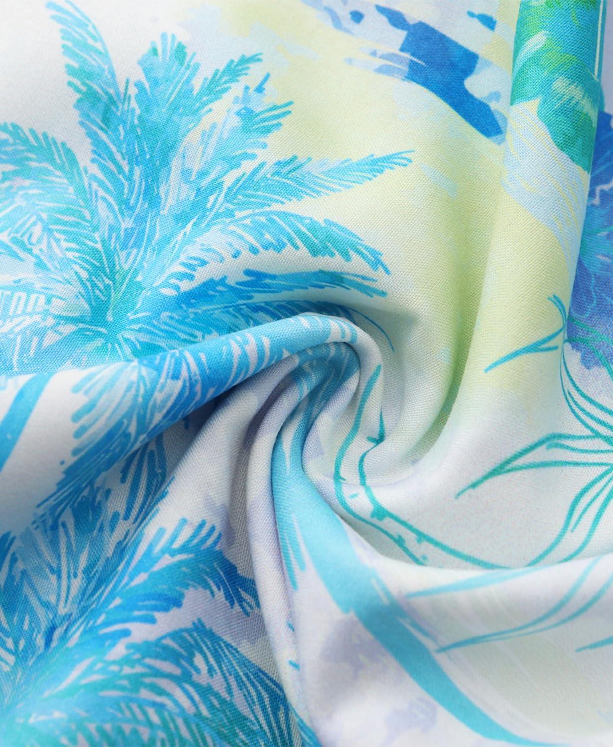 imageKYKU Hawaiian Mens Shirts Casual Beach Vacation Tropical Mens Button Down Short Sleeve Shirt with PocketBlue White Hawaiian Men Button Down Shirt