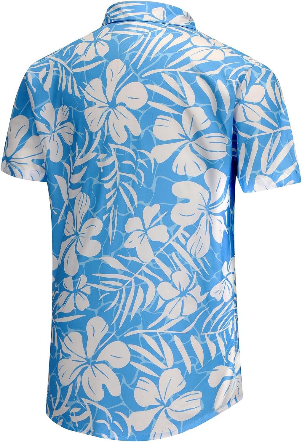 imageKYKU Hawaiian Mens Shirts Casual Beach Vacation Tropical Mens Button Down Short Sleeve Shirt with PocketBlue White Hawaiian Shirt for Men
