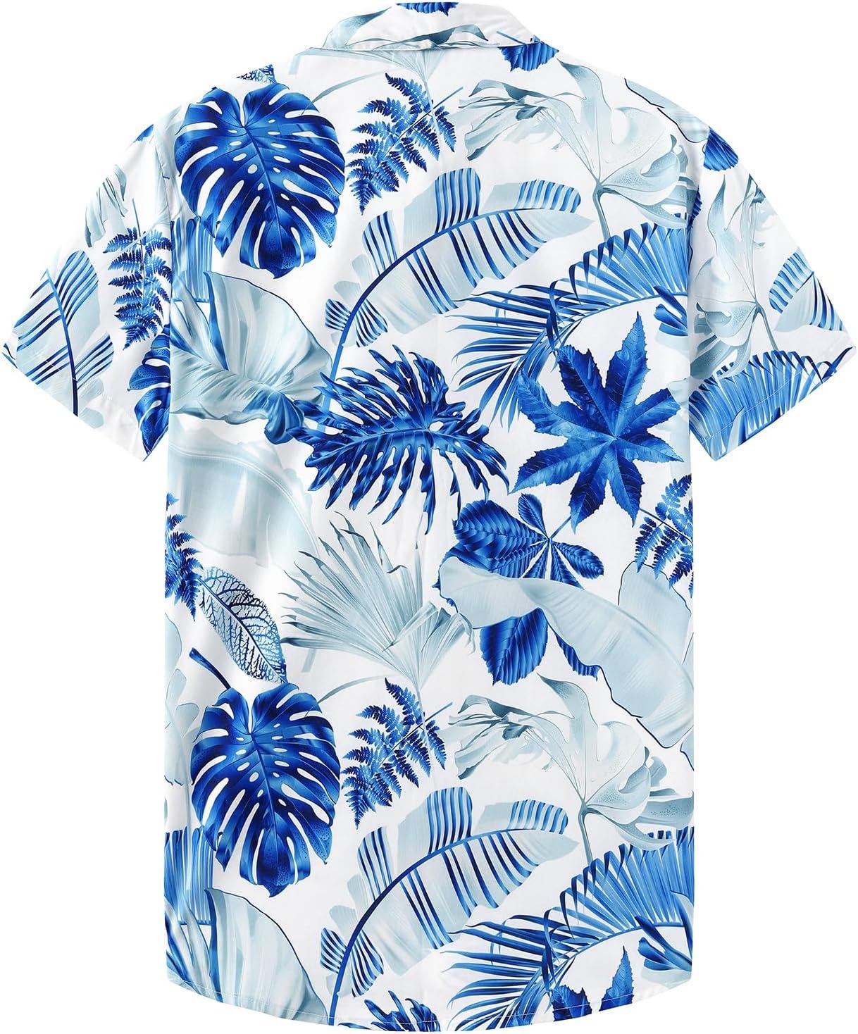 imageKYKU Hawaiian Mens Shirts Casual Beach Vacation Tropical Mens Button Down Short Sleeve Shirt with PocketBlue White Men Hawaiian Button Down Shirts