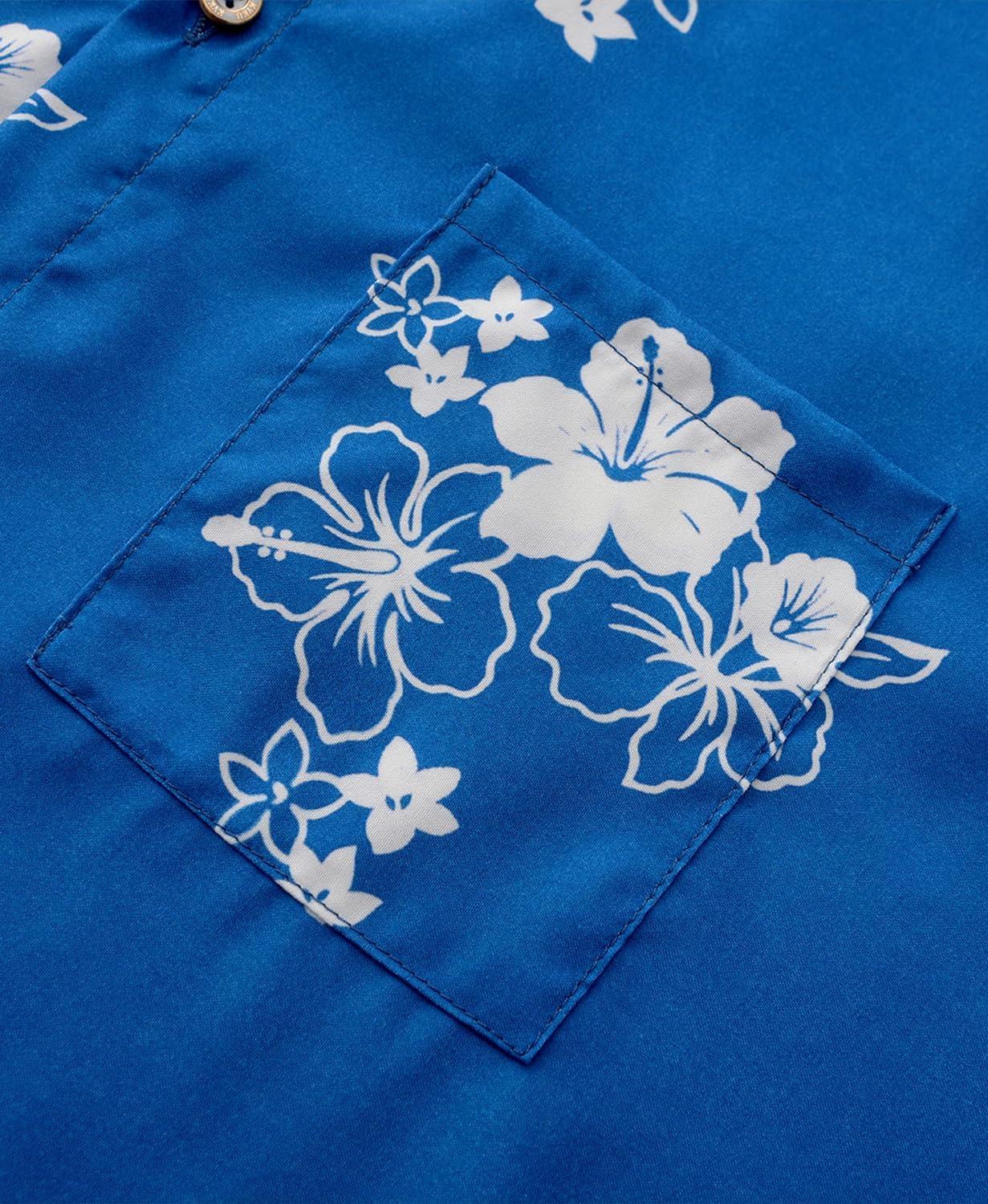 imageKYKU Hawaiian Mens Shirts Casual Beach Vacation Tropical Mens Button Down Short Sleeve Shirt with PocketBlue White Mens Shirts Casual