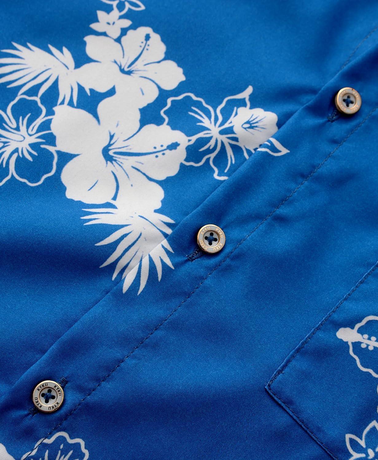 imageKYKU Hawaiian Mens Shirts Casual Beach Vacation Tropical Mens Button Down Short Sleeve Shirt with PocketBlue White Mens Shirts Casual