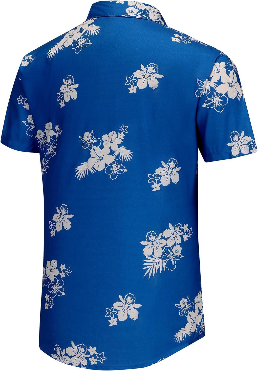 imageKYKU Hawaiian Mens Shirts Casual Beach Vacation Tropical Mens Button Down Short Sleeve Shirt with PocketBlue White Mens Shirts Casual