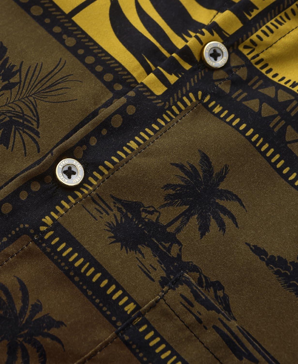 imageKYKU Hawaiian Mens Shirts Casual Beach Vacation Tropical Mens Button Down Short Sleeve Shirt with PocketBrown Hawaiian Men Button Down Shirt