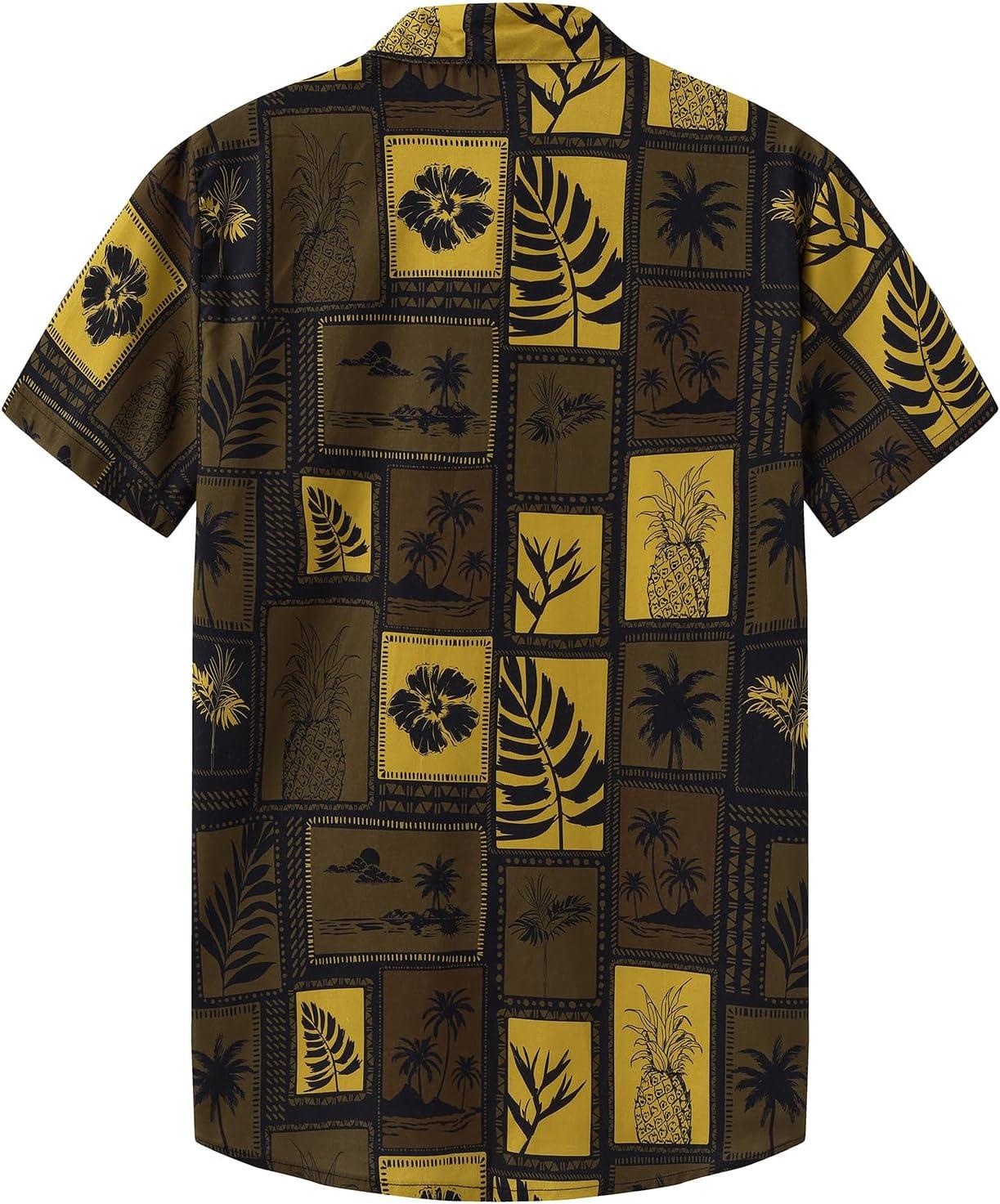 imageKYKU Hawaiian Mens Shirts Casual Beach Vacation Tropical Mens Button Down Short Sleeve Shirt with PocketBrown Hawaiian Men Button Down Shirt