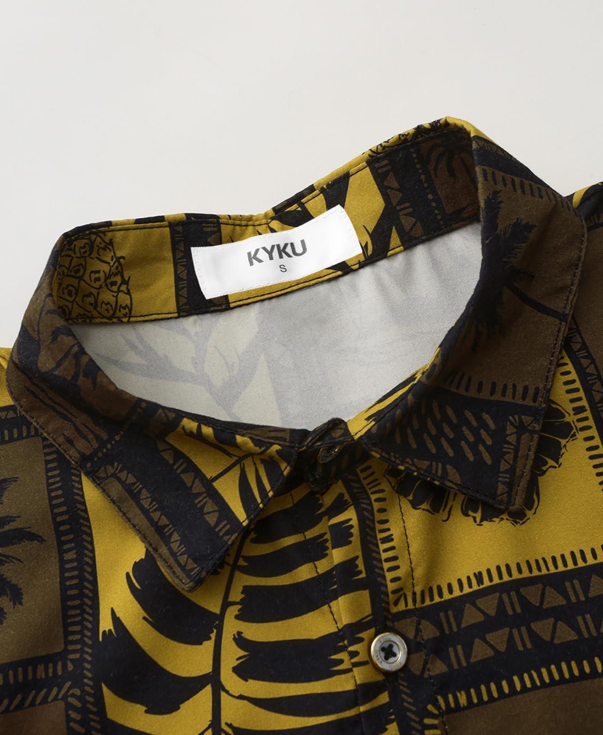 imageKYKU Hawaiian Mens Shirts Casual Beach Vacation Tropical Mens Button Down Short Sleeve Shirt with PocketBrown Hawaiian Men Button Down Shirt