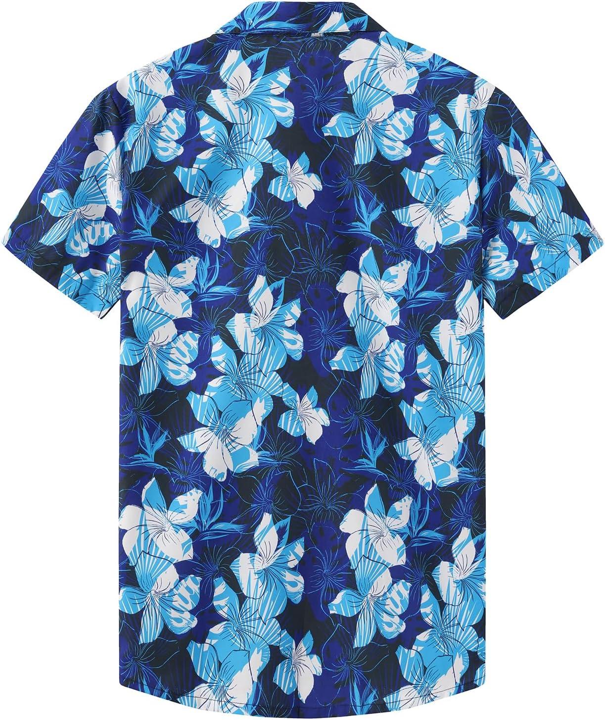 imageKYKU Hawaiian Mens Shirts Casual Beach Vacation Tropical Mens Button Down Short Sleeve Shirt with PocketFlorals Blue Men Hawaiian Button Shirt