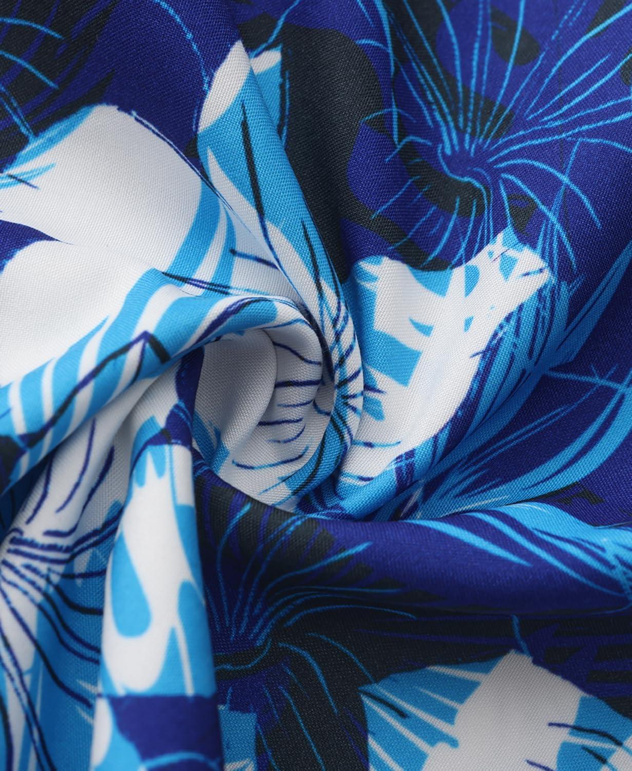 imageKYKU Hawaiian Mens Shirts Casual Beach Vacation Tropical Mens Button Down Short Sleeve Shirt with PocketFlorals Blue Men Hawaiian Button Shirt