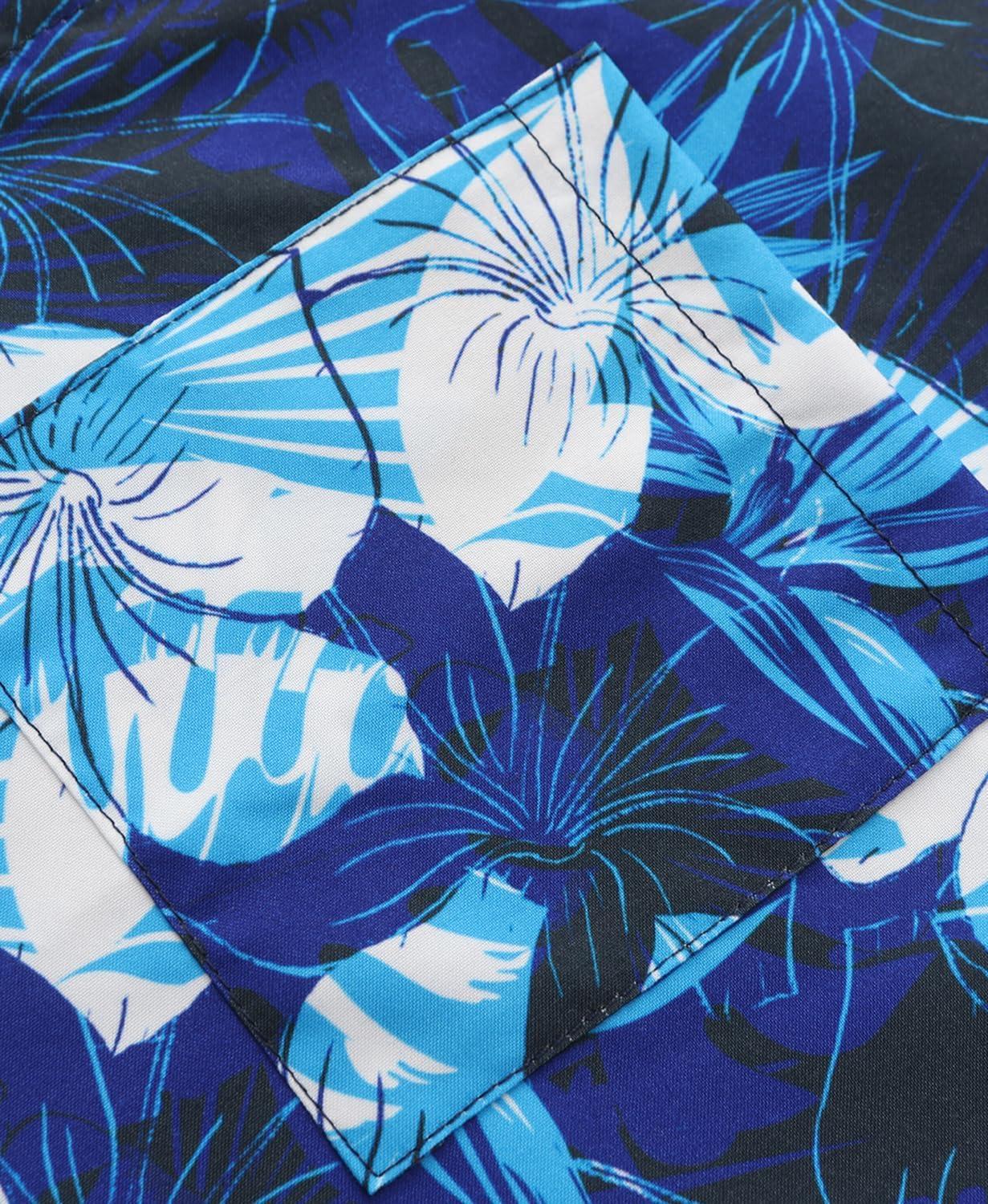 imageKYKU Hawaiian Mens Shirts Casual Beach Vacation Tropical Mens Button Down Short Sleeve Shirt with PocketFlorals Blue Men Hawaiian Button Shirt