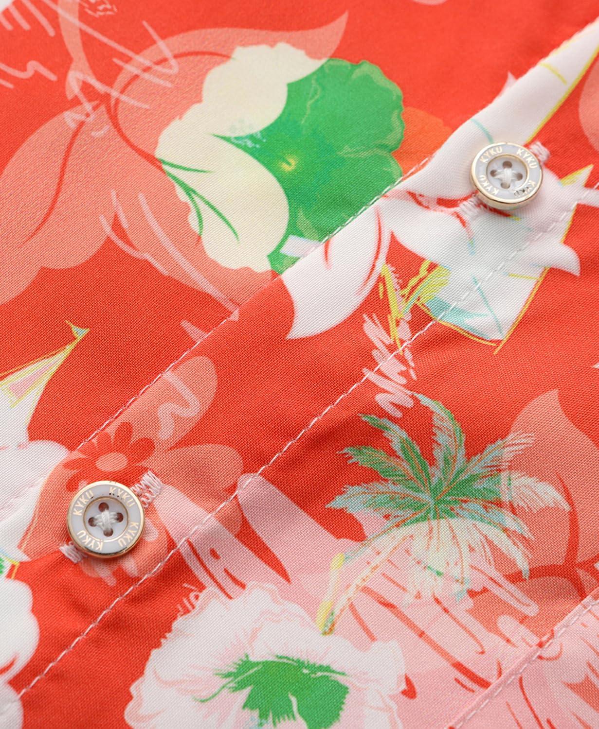 imageKYKU Hawaiian Mens Shirts Casual Beach Vacation Tropical Mens Button Down Short Sleeve Shirt with PocketFlorals Red Men Hawaiian Button Shirt