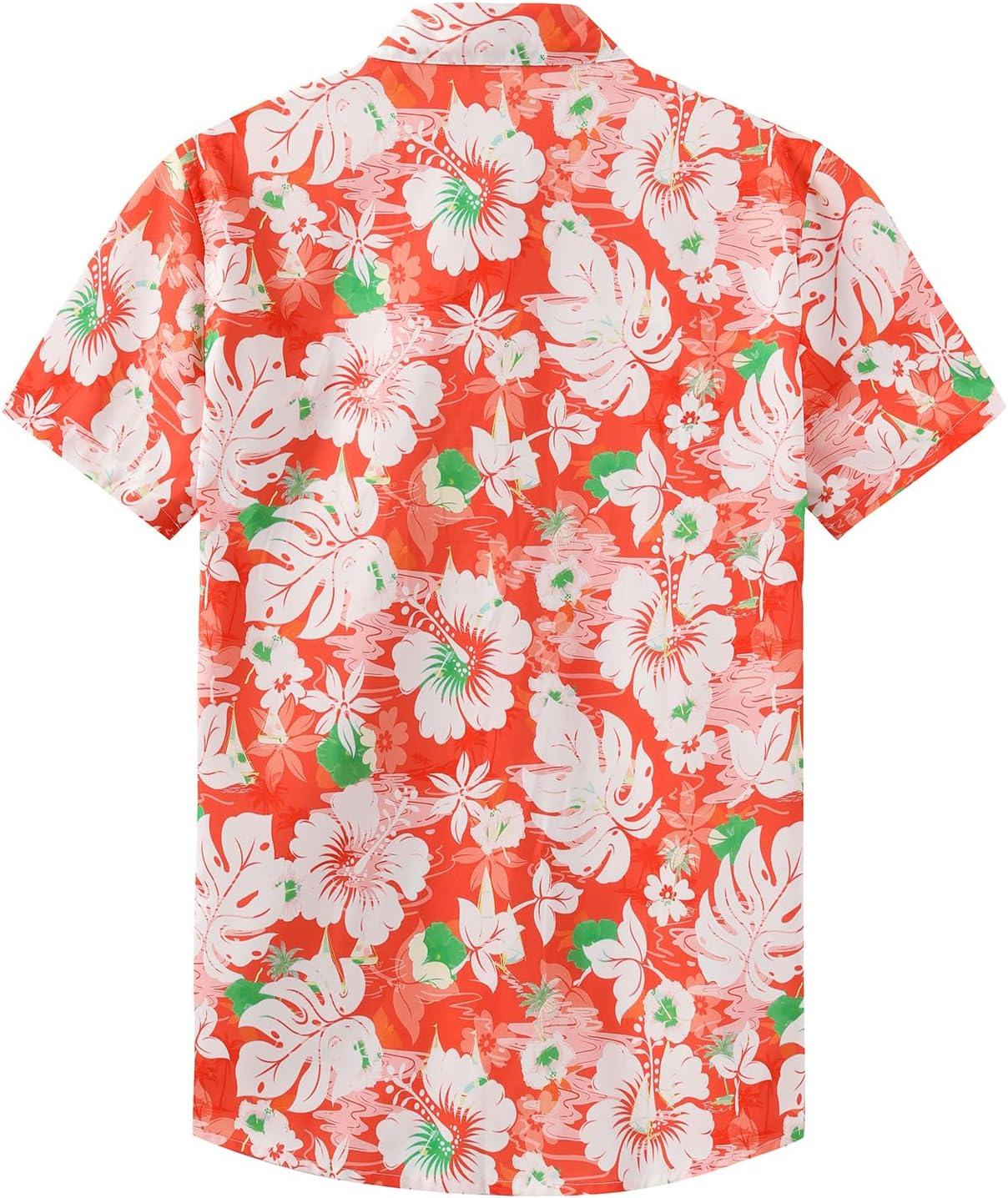 imageKYKU Hawaiian Mens Shirts Casual Beach Vacation Tropical Mens Button Down Short Sleeve Shirt with PocketFlorals Red Men Hawaiian Button Shirt