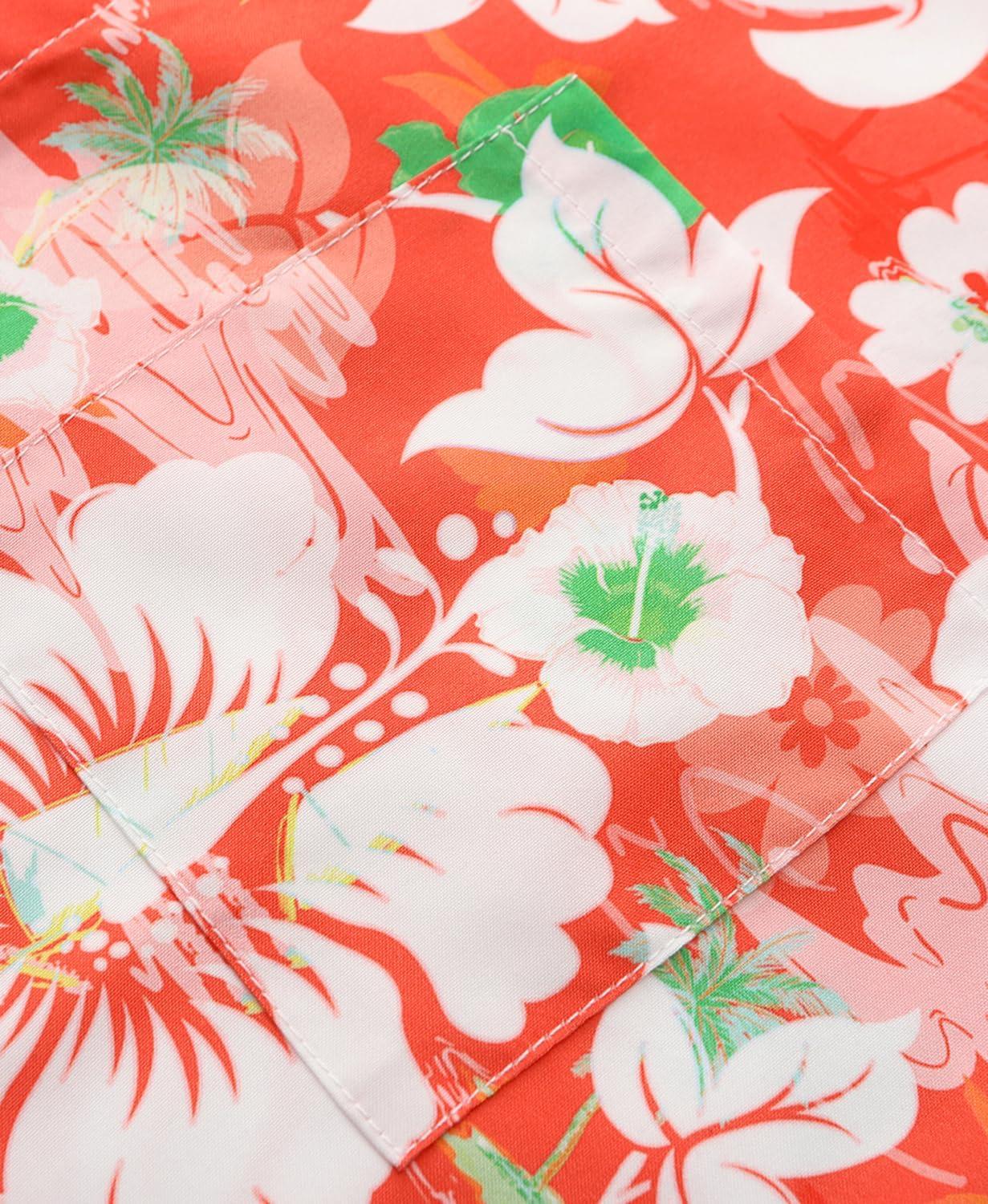 imageKYKU Hawaiian Mens Shirts Casual Beach Vacation Tropical Mens Button Down Short Sleeve Shirt with PocketFlorals Red Men Hawaiian Button Shirt