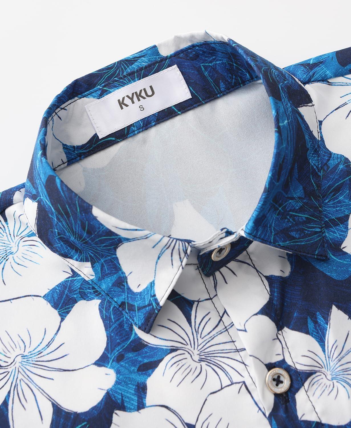 imageKYKU Hawaiian Mens Shirts Casual Beach Vacation Tropical Mens Button Down Short Sleeve Shirt with PocketFlorals White Men Hawaiian Button Shirt