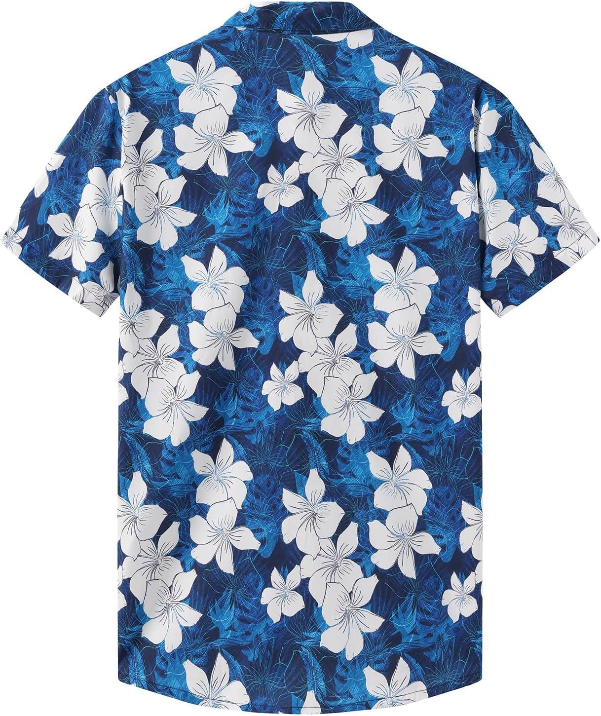 imageKYKU Hawaiian Mens Shirts Casual Beach Vacation Tropical Mens Button Down Short Sleeve Shirt with PocketFlorals White Men Hawaiian Button Shirt