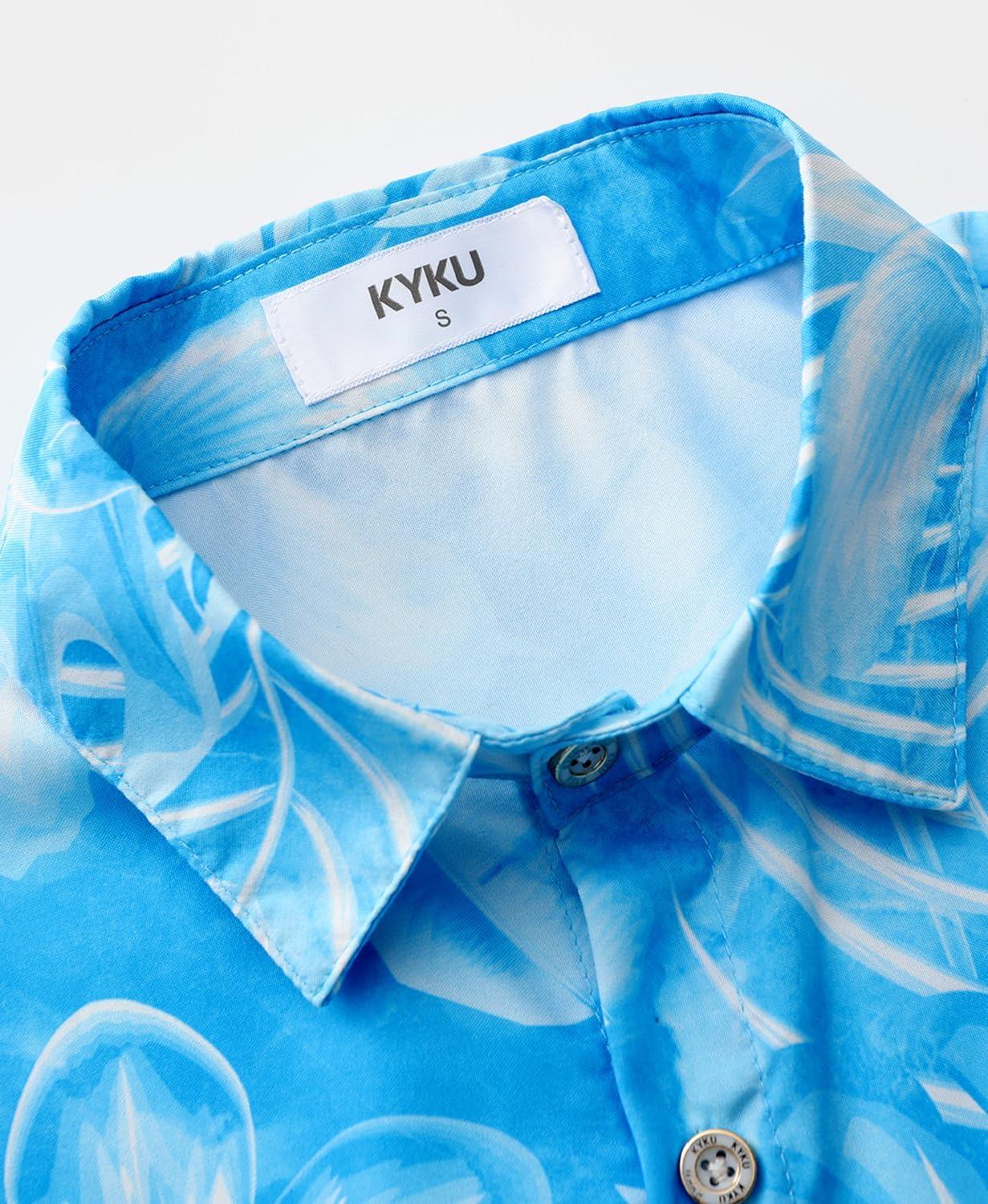 imageKYKU Hawaiian Mens Shirts Casual Beach Vacation Tropical Mens Button Down Short Sleeve Shirt with PocketFlower Blue Men Hawaiian Button Shirt