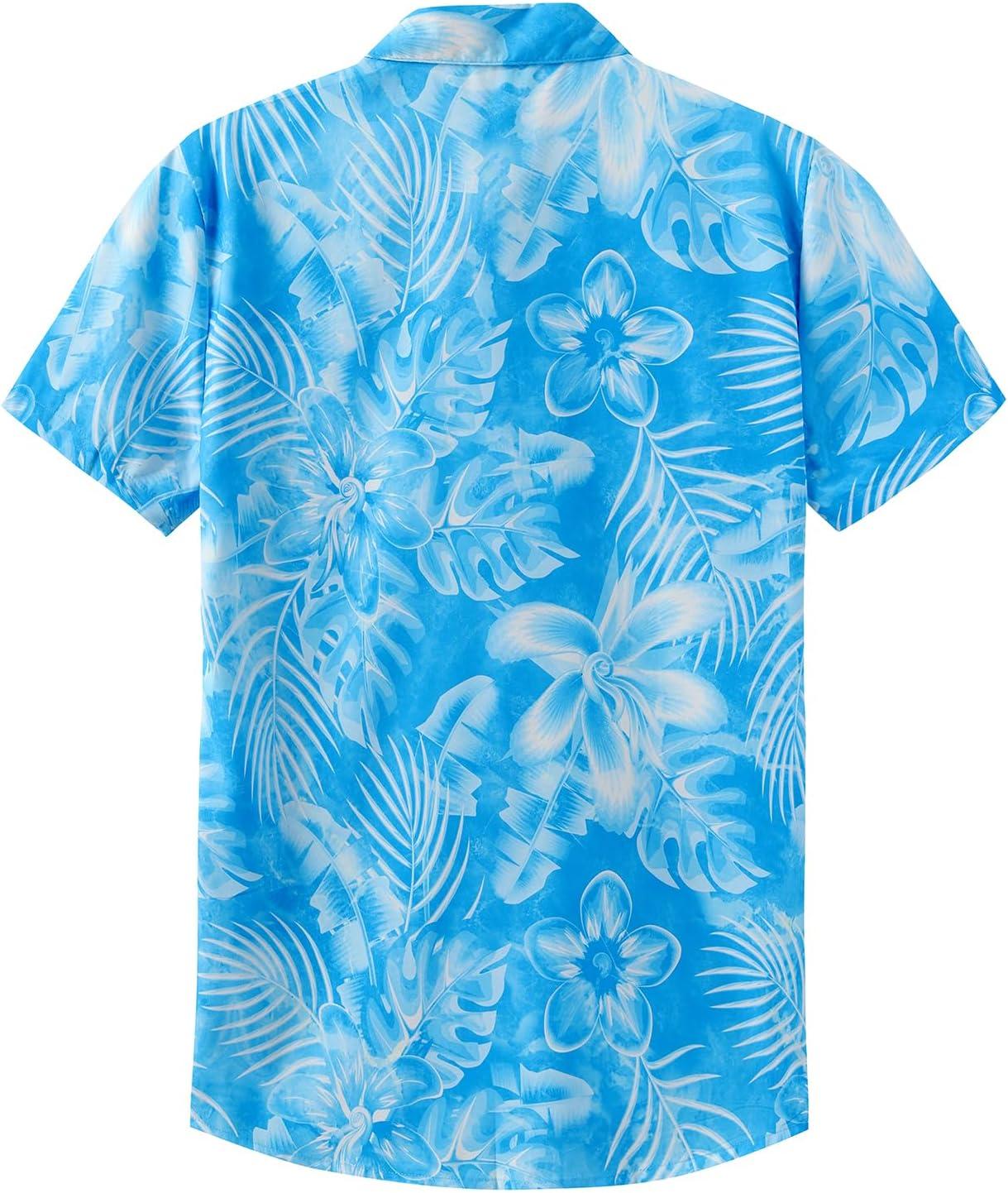 imageKYKU Hawaiian Mens Shirts Casual Beach Vacation Tropical Mens Button Down Short Sleeve Shirt with PocketFlower Blue Men Hawaiian Button Shirt