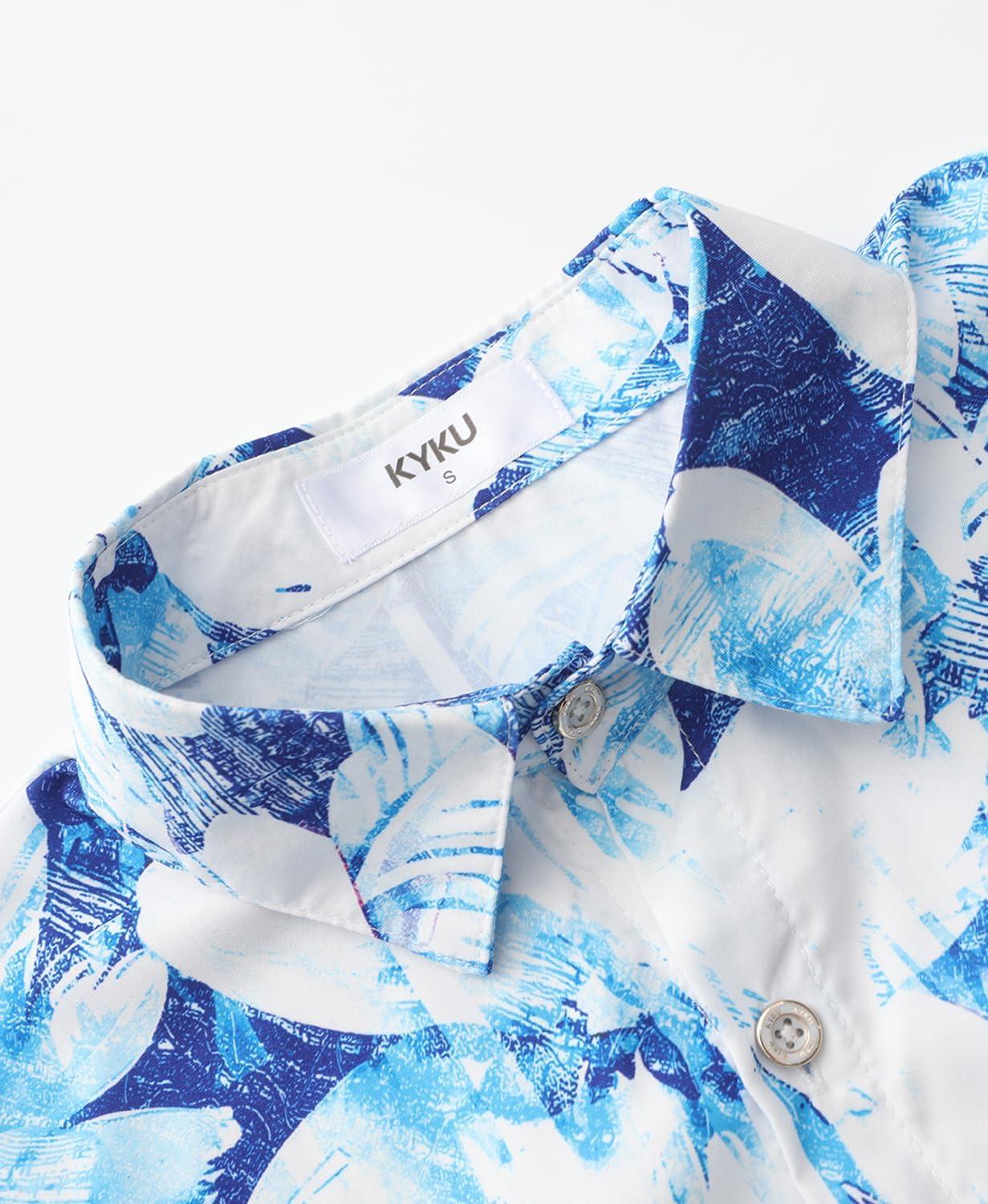 imageKYKU Hawaiian Mens Shirts Casual Beach Vacation Tropical Mens Button Down Short Sleeve Shirt with PocketFlower White Men Hawaiian Button Shirt
