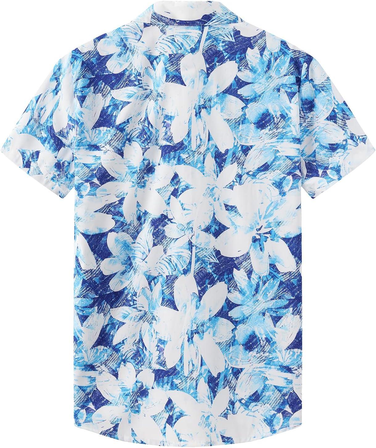 imageKYKU Hawaiian Mens Shirts Casual Beach Vacation Tropical Mens Button Down Short Sleeve Shirt with PocketFlower White Men Hawaiian Button Shirt