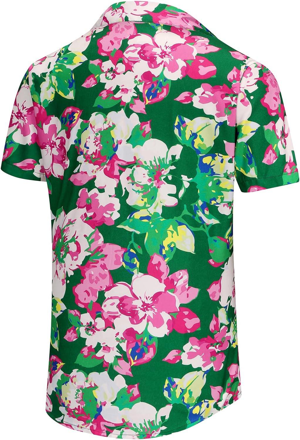 imageKYKU Hawaiian Mens Shirts Casual Beach Vacation Tropical Mens Button Down Short Sleeve Shirt with PocketGreen Hawaiian Men Button Down Shirt