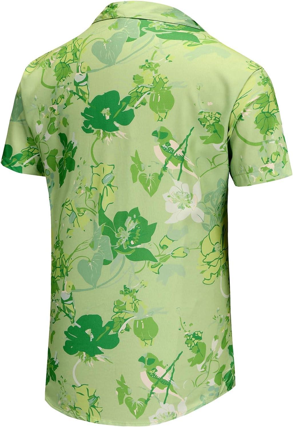 imageKYKU Hawaiian Mens Shirts Casual Beach Vacation Tropical Mens Button Down Short Sleeve Shirt with PocketGreen Hawaiian Men Casual Button Down Shirt