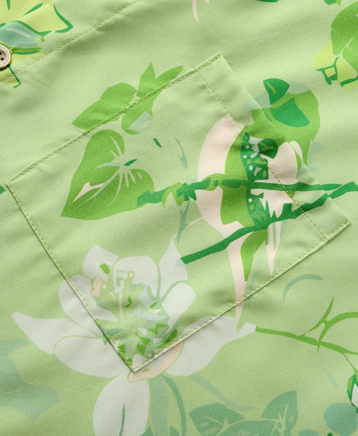 imageKYKU Hawaiian Mens Shirts Casual Beach Vacation Tropical Mens Button Down Short Sleeve Shirt with PocketGreen Hawaiian Men Casual Button Down Shirt